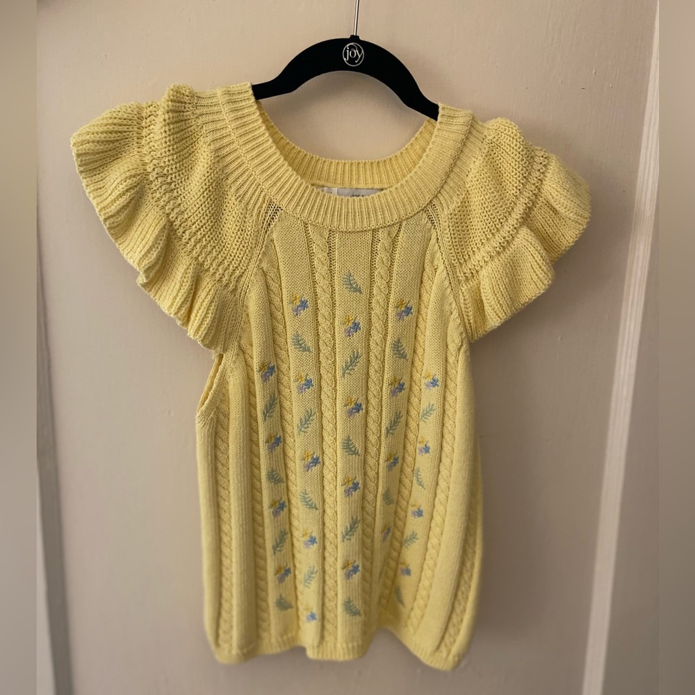 Zara Yellow Embroidered Knit Top